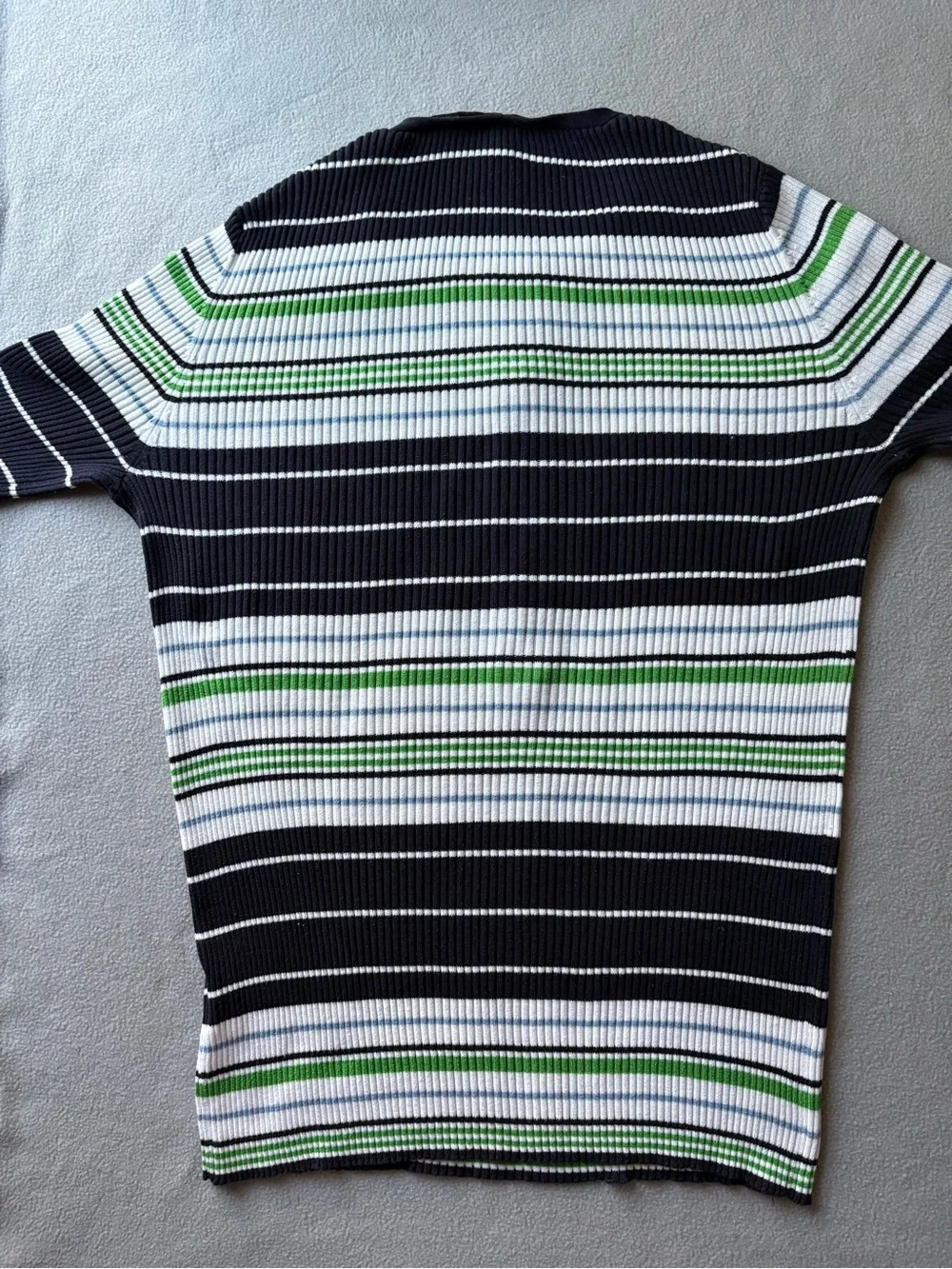 Tory Burch Half Zip Multi-Color Striped Ribbed Knit Sweater Slim Fit Luxury